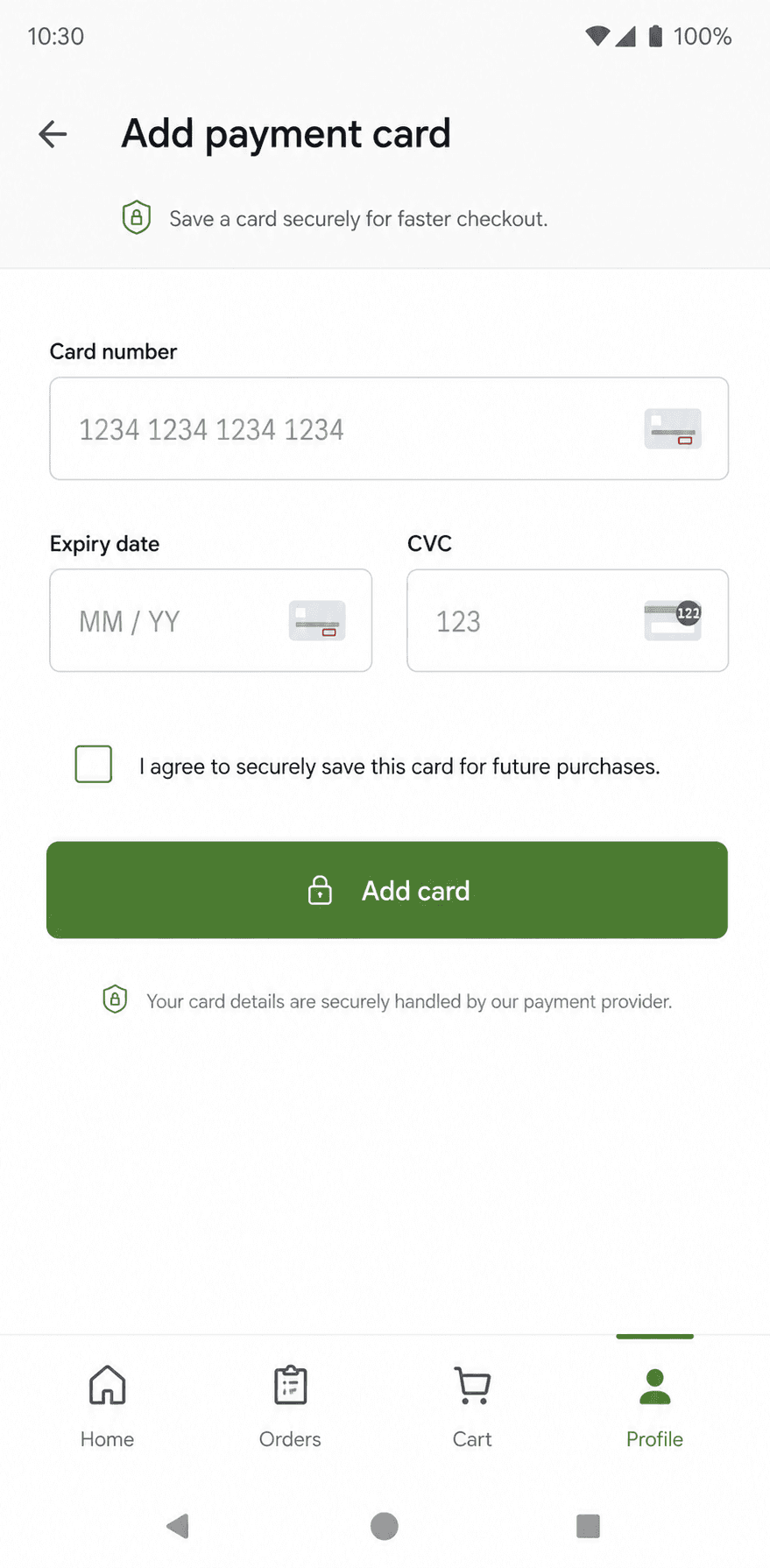 Hosted card fields with the option to save the card