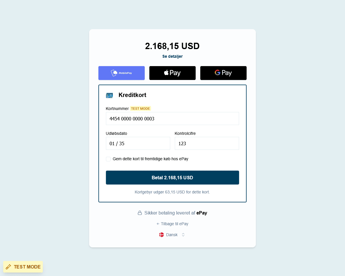 OpenCart checkout with ePay selected