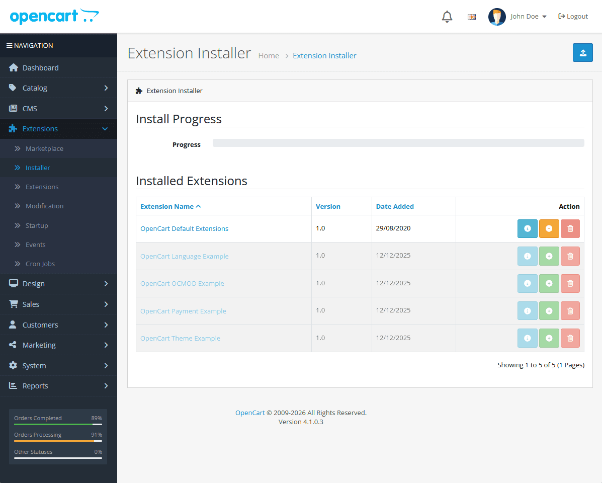 Uploading ePay OpenCart extension via the OpenCart installer