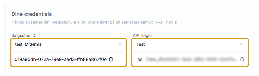 Dashboard for our new platform with Point of Sale ID and API key highlighted