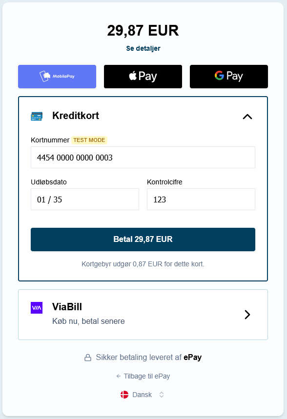 The overlay version of ePay&#39;s payment window
