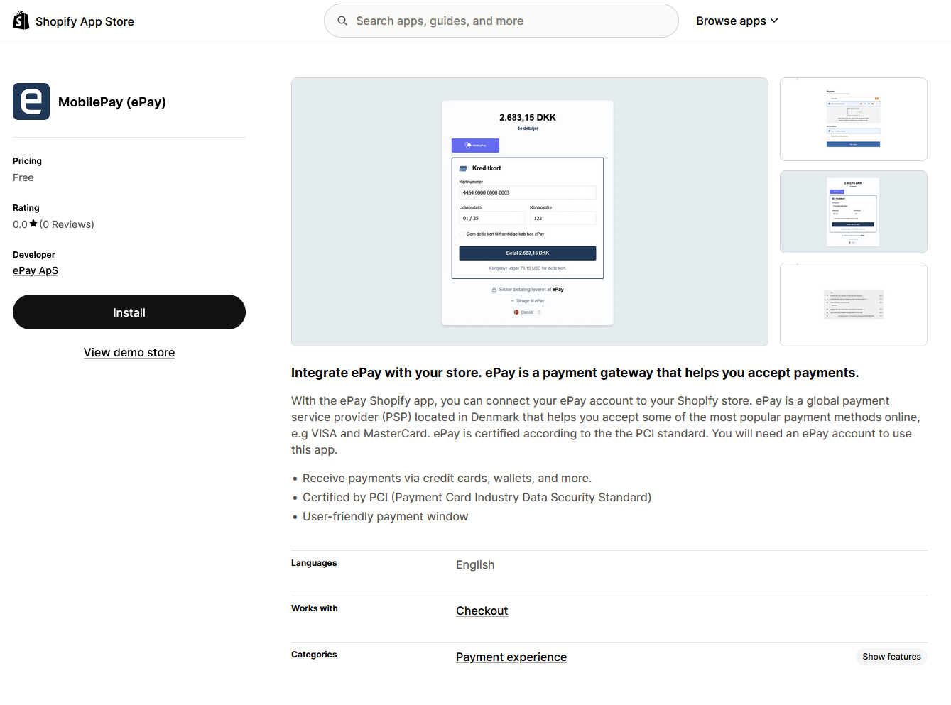 ePay on Shopify app store